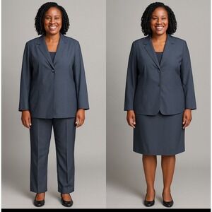 Preview Collection Suit Set Womens Charcoal Gray Blazer Skirt Pants Size 12